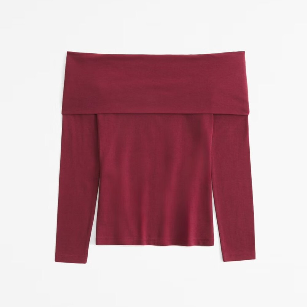 NWT A&F Long Sleeve Off Shoulder Tuckable - Red M